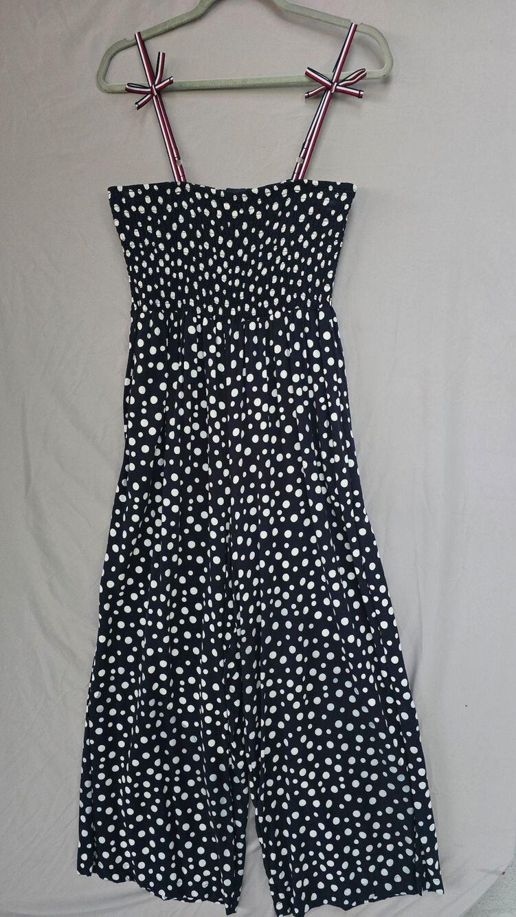 Tommy Hilfiger Jumpsuit Womens Large Blue Polka Dot Smocked Strappy